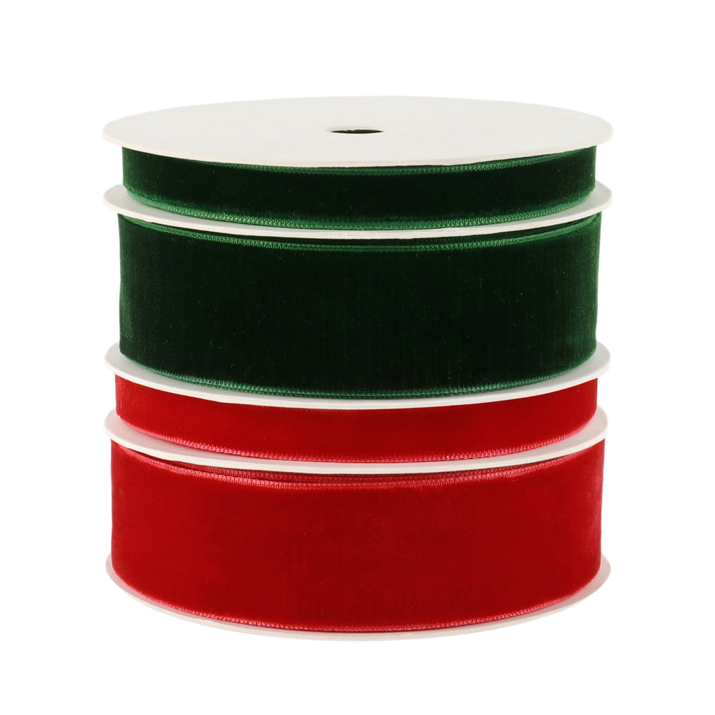 LaRibbons 3/8" & 1" Velvet Ribbon Stack - Red/Green Multi Pack, 20 Yards