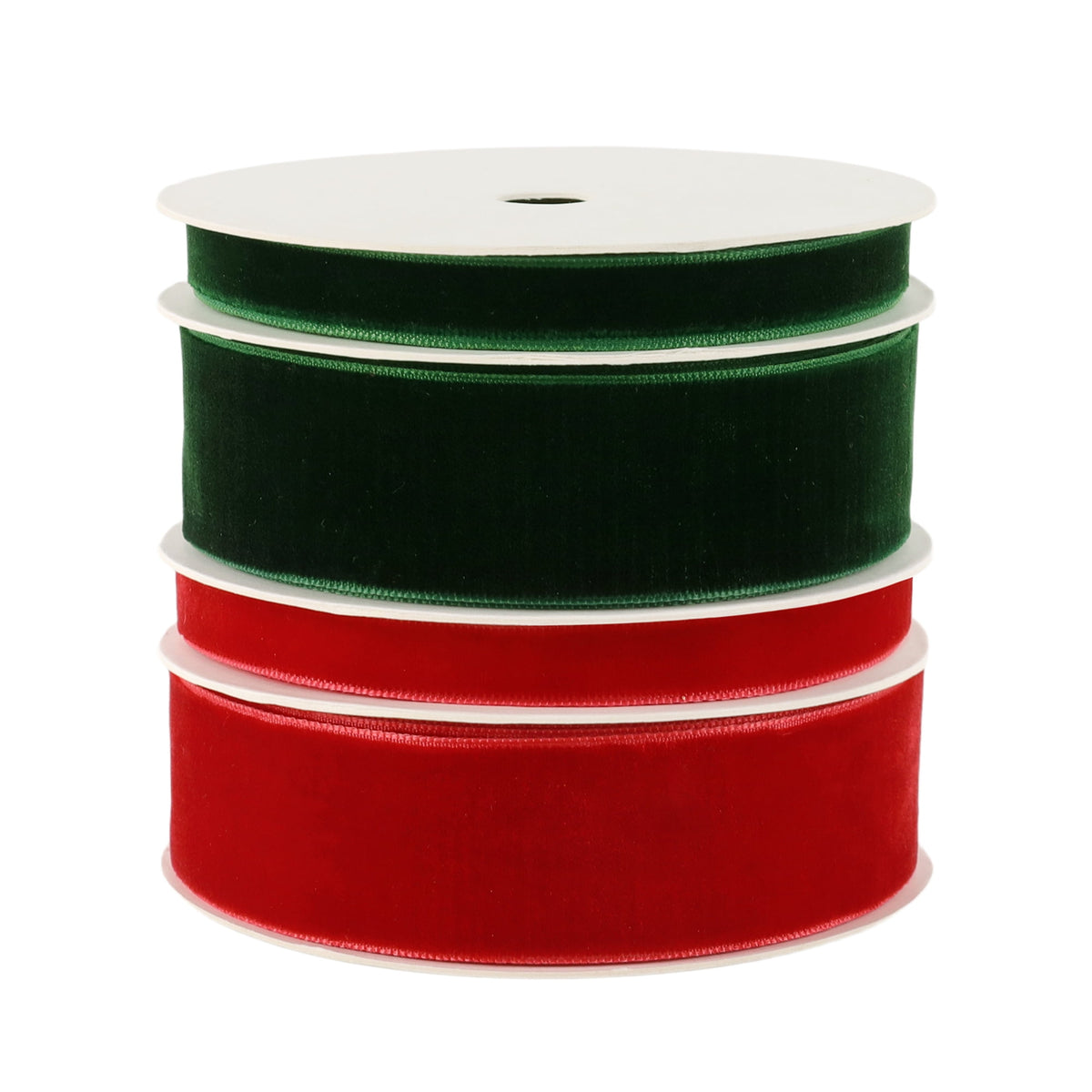 LaRibbons 3/8" & 1" Velvet Ribbon Stack - Red/Green Multi Pack, 20 Yards