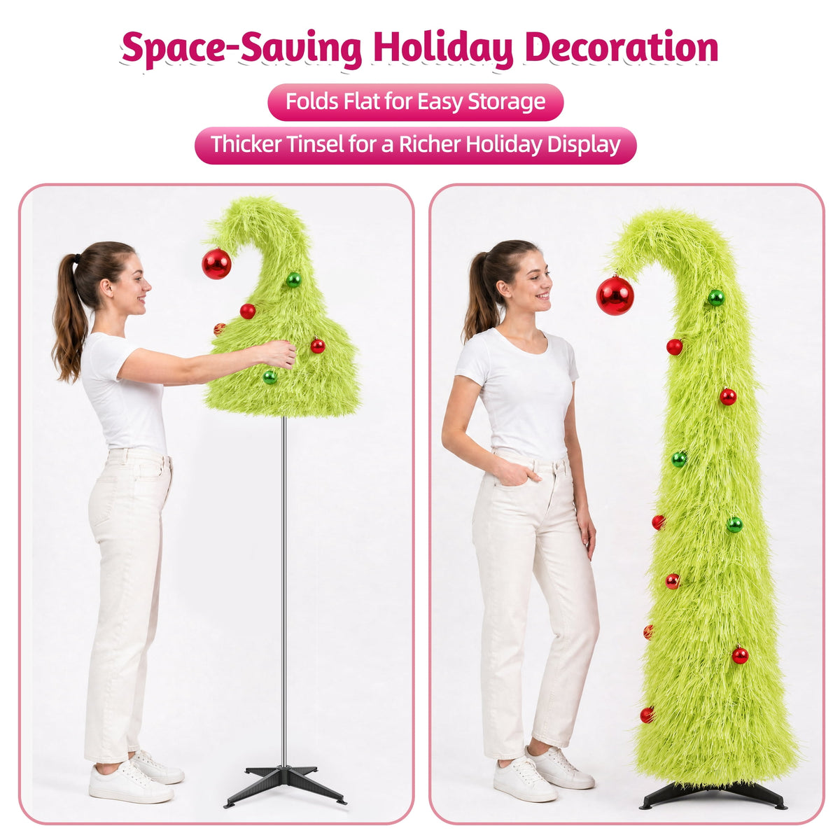 6FT Slim Pop Up Halloween Thanksgiving Tree with Fairy Lights Harvest Tree with Maple Leaves Pumpkins Foldable Collapsible Pencil Fall Tree for Outdoor Porch Patio Deck Living Room Decor