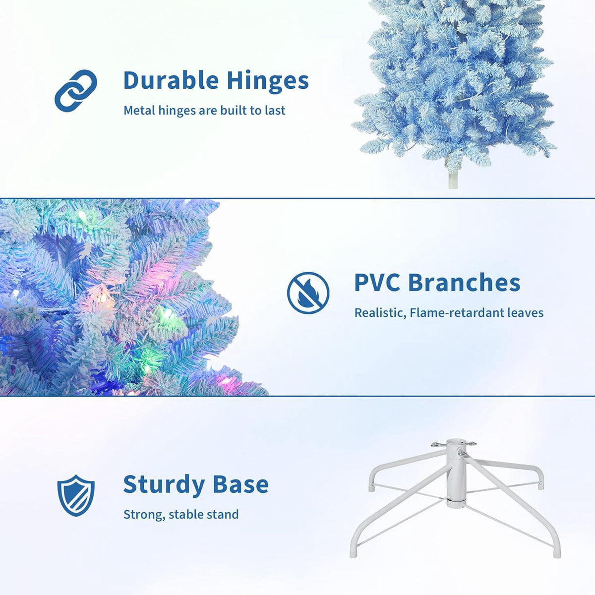 4.5/6/7.5/9 ft Flocked Pencil Christmas Tree with 100 Lights, Pre Lit Tall Skinny Christmas Tree with PVC Branch Tips, Premium Hinged Xmas Tree with Metal Base, Slim Artificial Christmas Tree