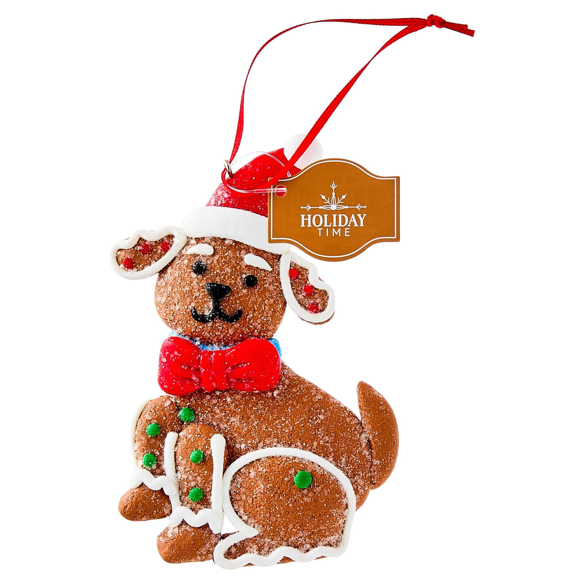 Multicolor Clay Dough Gingerbread Dog with Hat Christmas Ornament, 4.5", by Holiday Time
