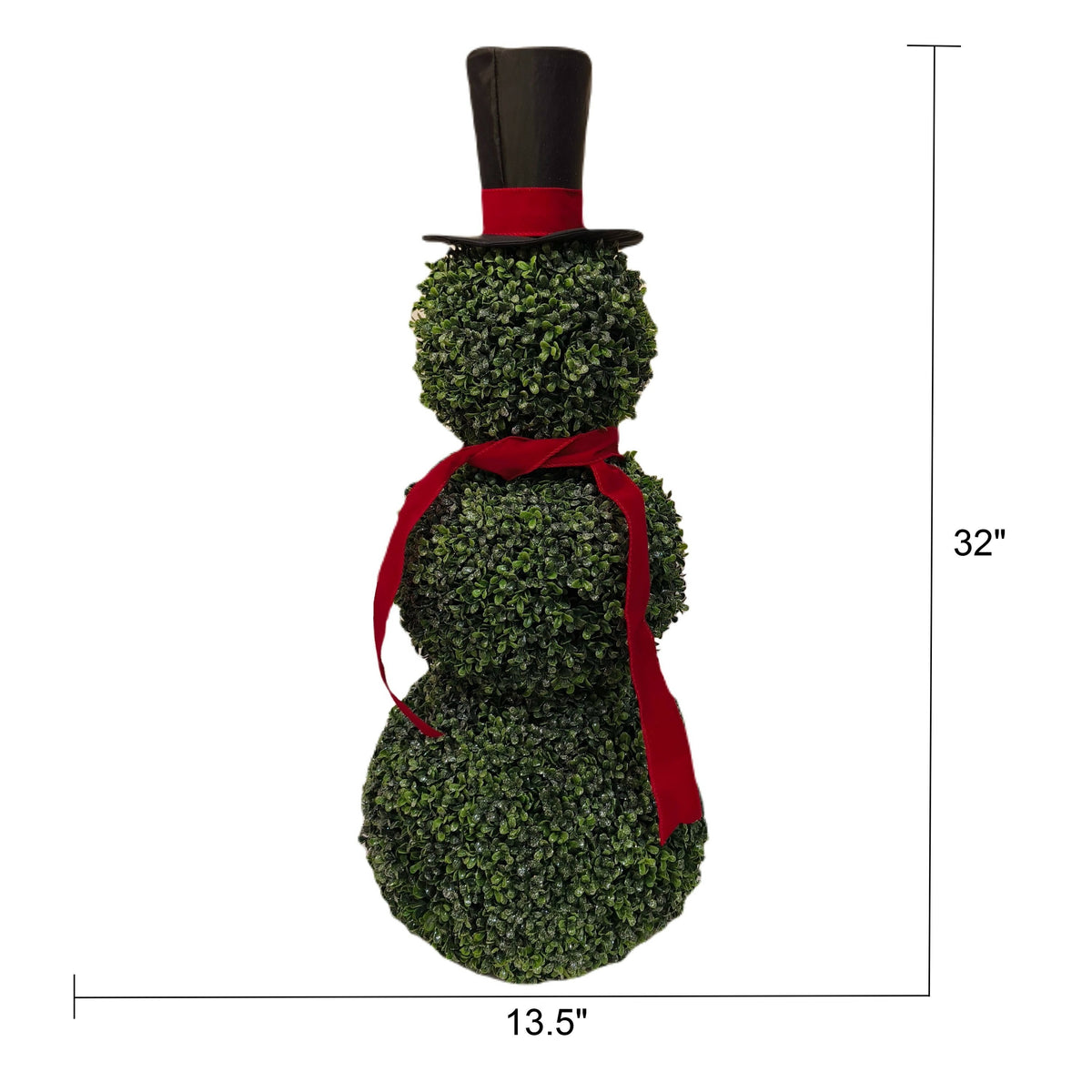 Boxwood Snowman Topiary Christmas Decoration, 32" Christmas Snowman Topiary, Topiary Snowman With Top Hat & Red Scarf Indoor Outdoor Holiday Decoration For Porch Yard Home Xmas