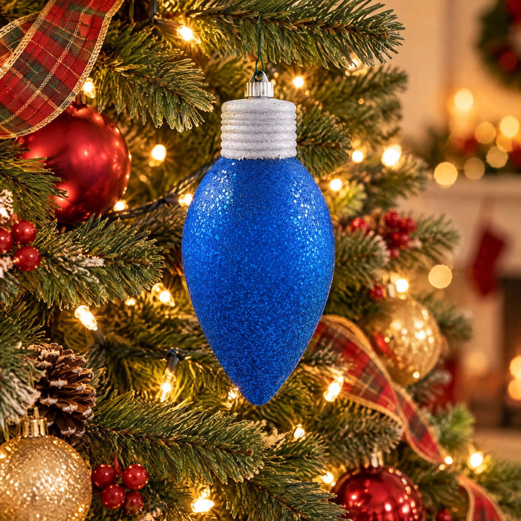 Dark Blue Glitter Jumbo C9 Bulb Shatterproof Christmas Ornament, 12", by Holiday Time