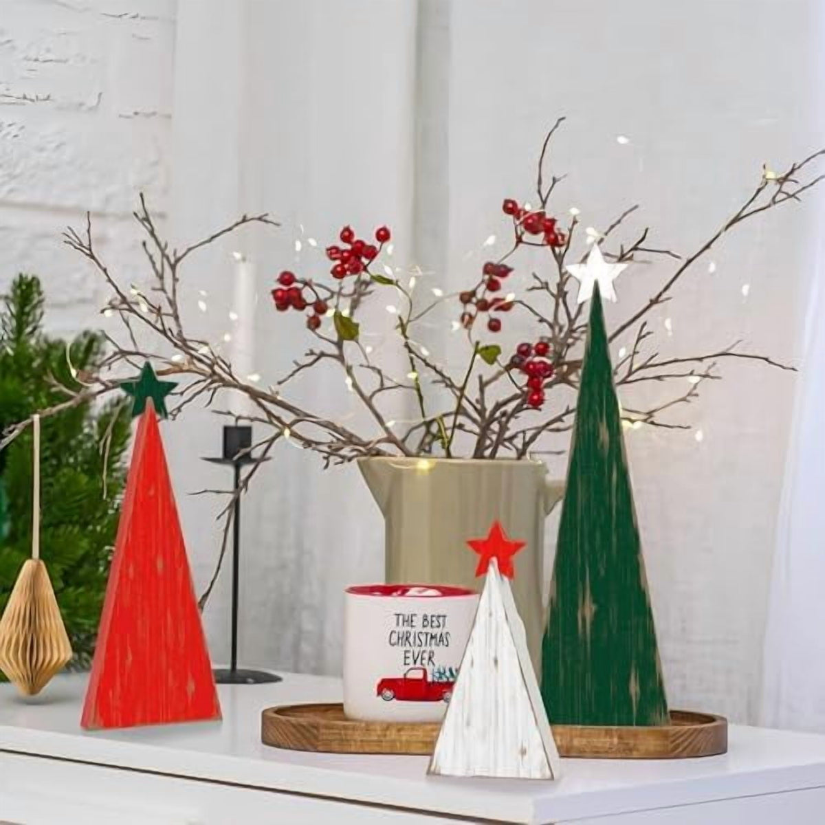 3 Piece Wooden Christmas Tree Tabletop Decorations