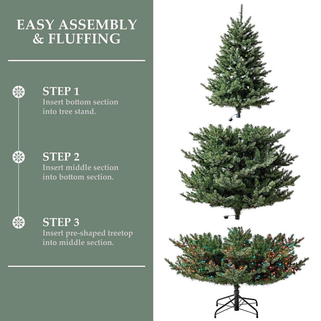 My Texas House 9' Pre-Lit Grand Spruce Green Artificial Christmas Tree with LumaDazzle Color-Changing Twinkle LED Lights, Quick Set, and Stand