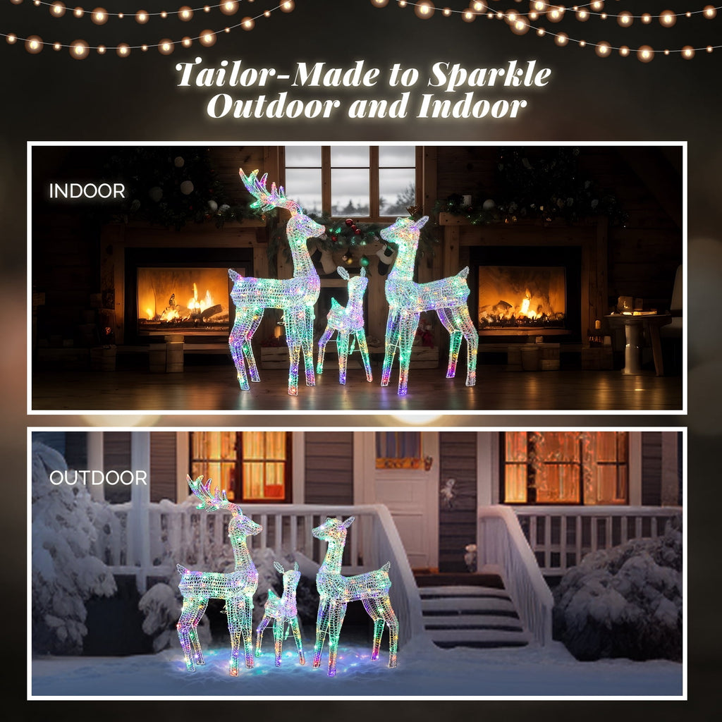 Ktaxon Christmas Outdoor Decor 4FT Lighted Reindeer Set 3Pcs Yard Deer Decorations LED Lights - Gold