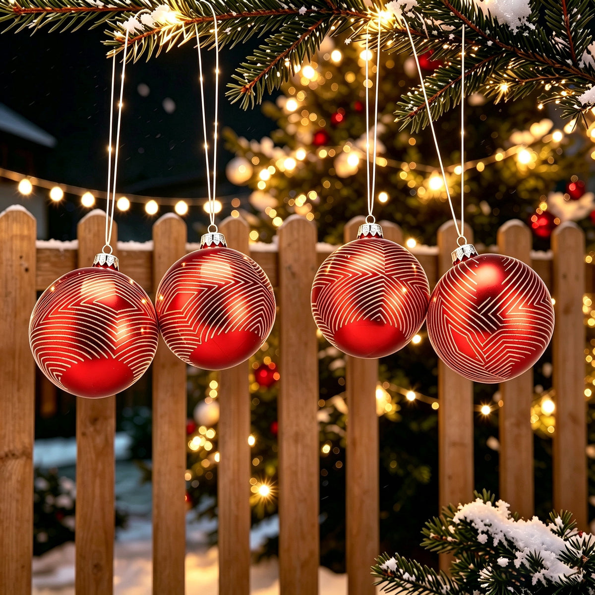 Indoor/Outdoor Battery-Operated LED Shatterproof Ball Christmas Ornaments, Metallic Red, 4 Count, by Holiday Time