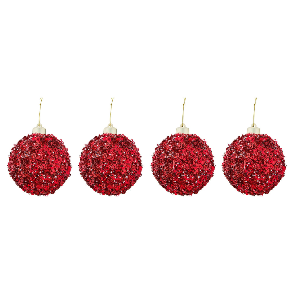 4-Count Red Sequin Ball Shatterproof Christmas Ornaments, 5", by Holiday Time