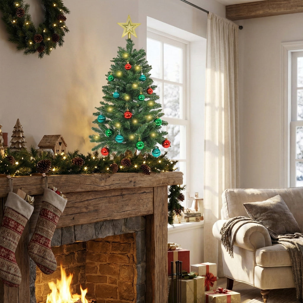 THE BRIVE Artificial Christmas Tree Champagne Includes Ornaments & Star 3ft with LED lights