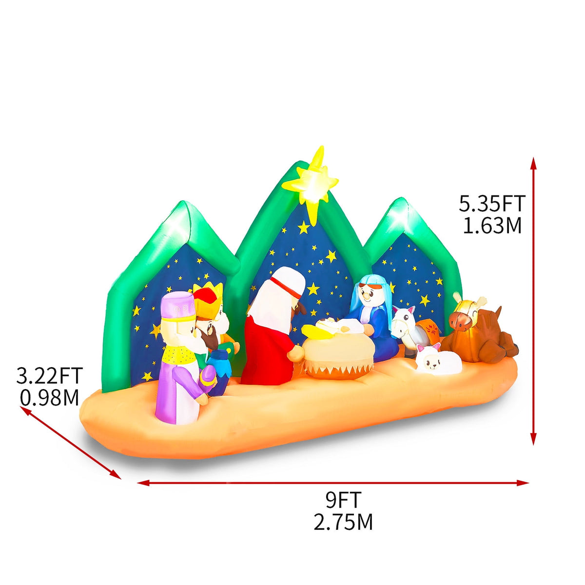 Ktaxon 9ft Length Christmas Nativity Scene Inflatable Holy Family Baby Jesus Christmas Outdoor Decor