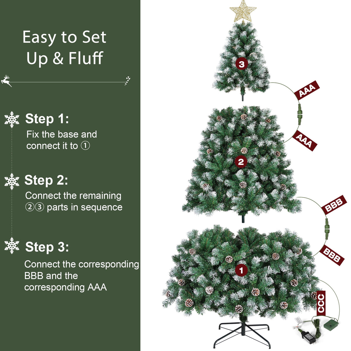 Yexmas 7.5ft Pre-Lit Christmas Tree with Tree Topper, 8 Modes LED Lights, Artificial Xmas Tree with Large Storage Bag