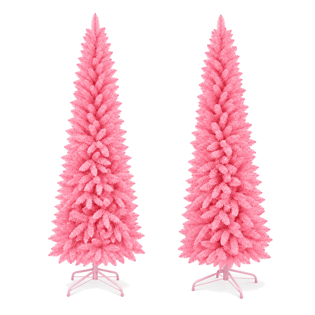 Ahititi 7 FT Red Christmas Tree, Slim Artificial Pencil Tree with 950 PVC Tips, Hinged Branches & Folding Stand, Holiday Decor