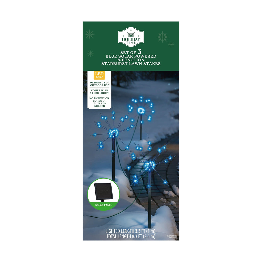 Outdoor Solar-Powered LED 8-Function Starburst Christmas Pathway Lights, Cool White, Set of 3, by Holiday Time