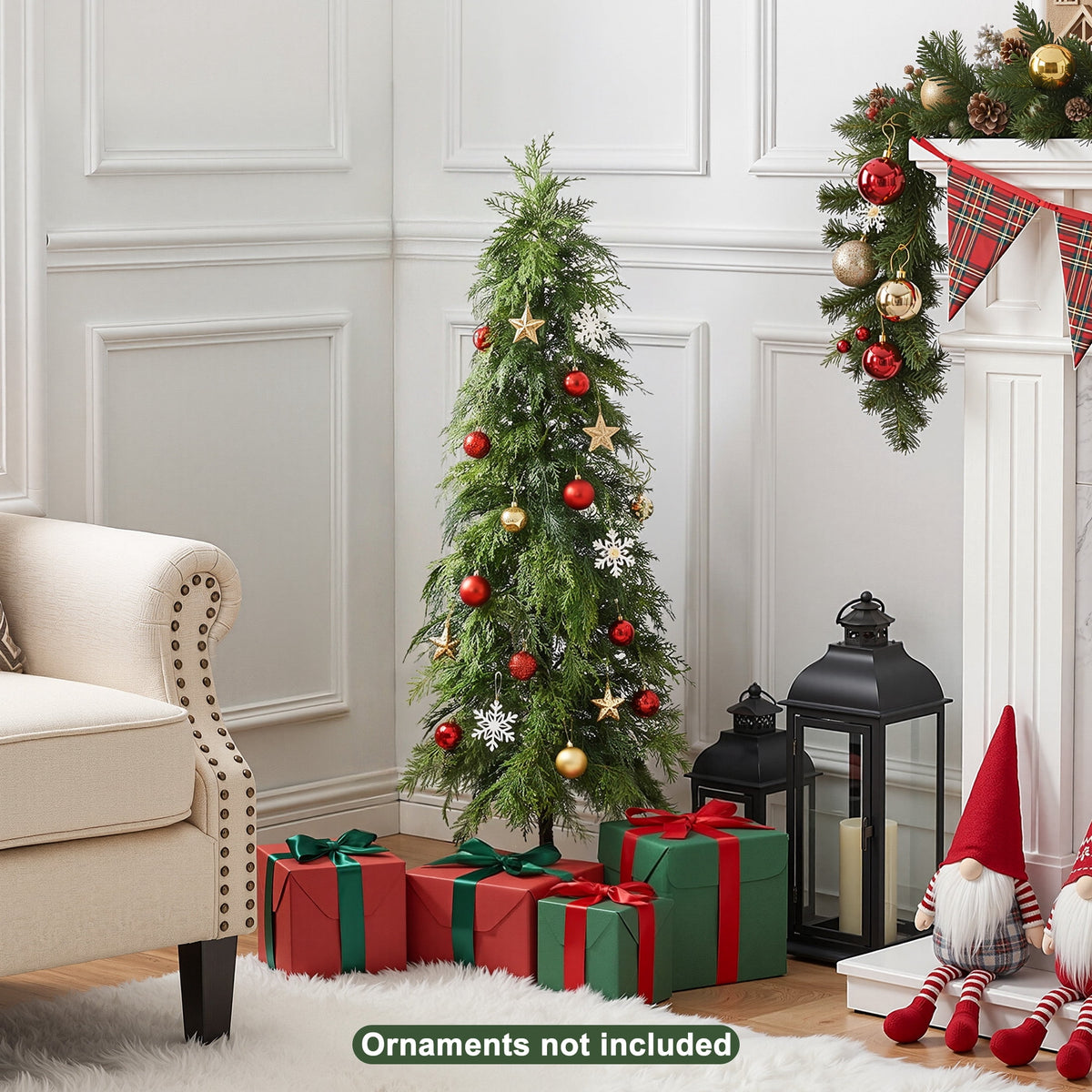 DR.Planzen Artificial Cypress Tree 5FT - Realistic PE Faux Christmas Tree with Stable Iron Base, Artificial Evergreen Tree for Front Porch, Patio, Entryway, Indoor Outdoor Home Decor