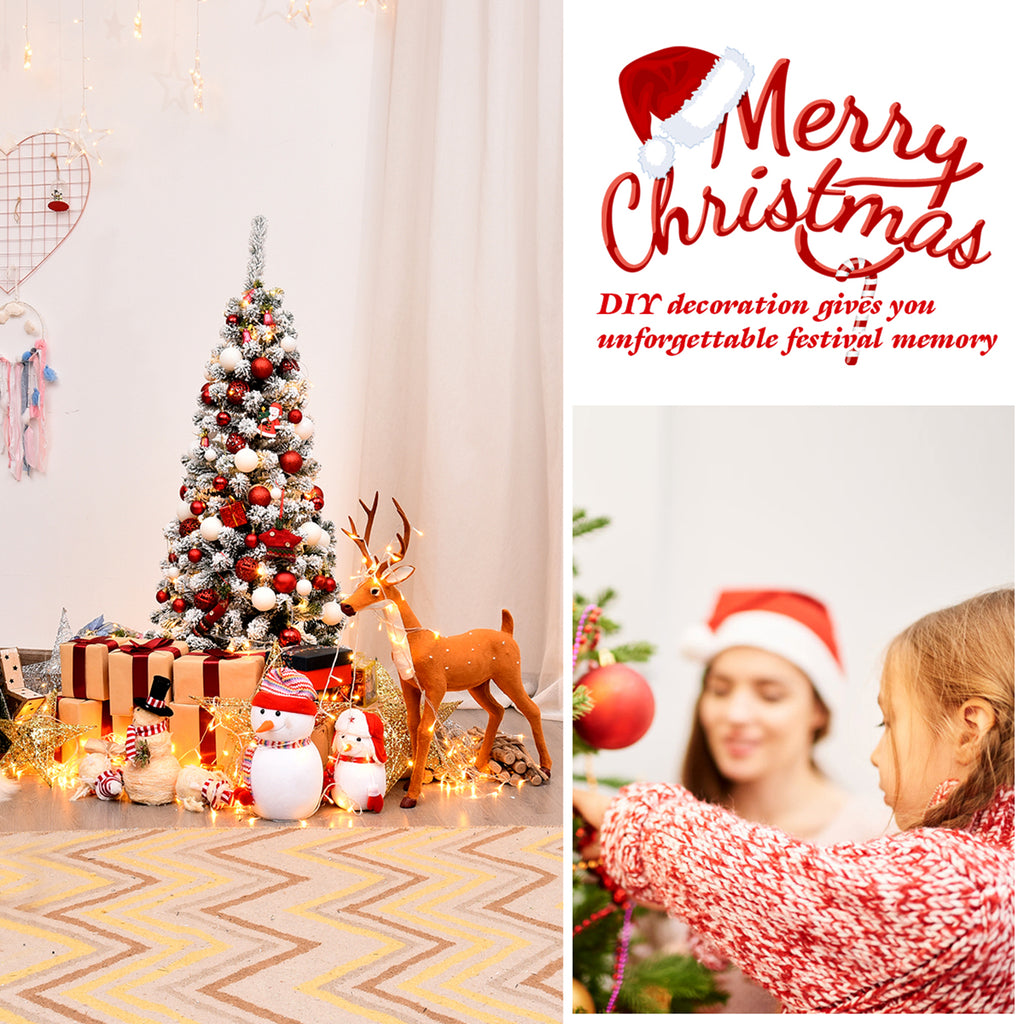 Gymax 4.5ft Snow Flocked Pencil Christmas Tree Artificial Pine Tree w/ Metal Stand