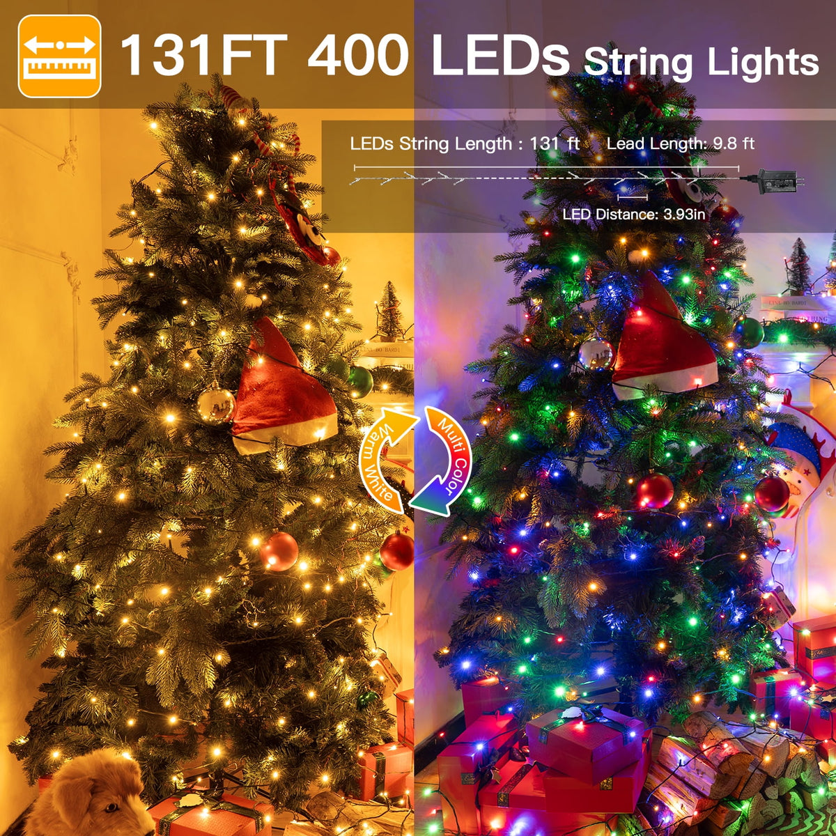 Ollny 66ft 200 LED Christmas String Lights, 11 Lighting Modes 3 Timing Waterproof Indoor Outdoor Color Changing Christmas Lights for Decorations