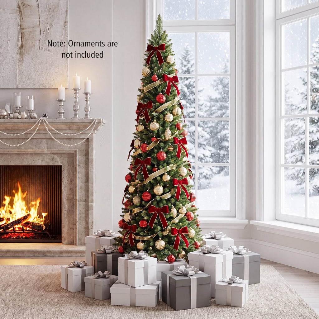 Costway 5 FT Pre-Lit Pencil Christmas Tree with 150 LED Lights & 296 Branch Tips Party