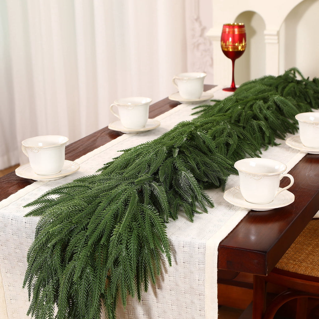 Lolsea 9FT Real Touch PE Christmas Garland, Artificial Norfolk Pine Garland for Mantel, Stair Railing, Christmas Tree, Xmas Decoration for Indoor & Outdoor, Green