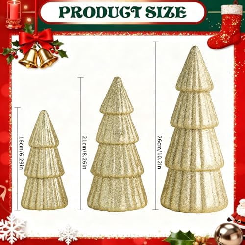 3Pcs Artificial Christmas Tree Decorations Glittering Foam Tabletop Xmas Tree Modern Christmas Centerpiece Decor for for Table Mantel Home Holiday Party Decor(Gold)