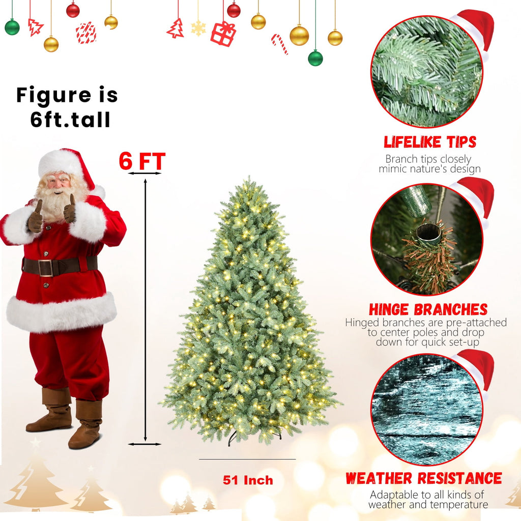Makeatree 6FT Prelit Blue Spruce Artificial Christmas Tree w/ 500 LED Lights,1878 PE&PVC Branch Tips