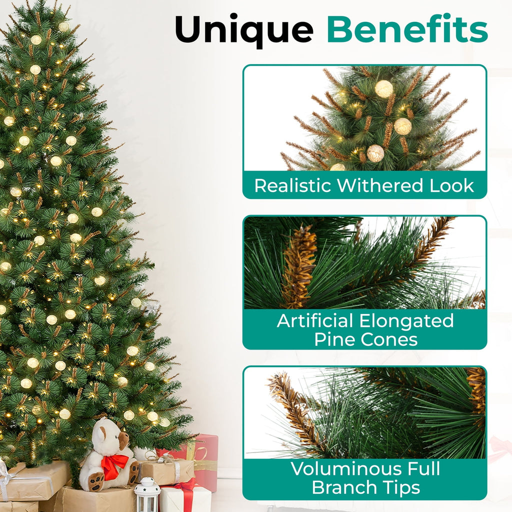 Naomi Home 6.5ft Selena Green Prelit Christmas Tree With 300 Globe Bulb Lights, 857 Branch Tips, 43in Wide, Metal Stand