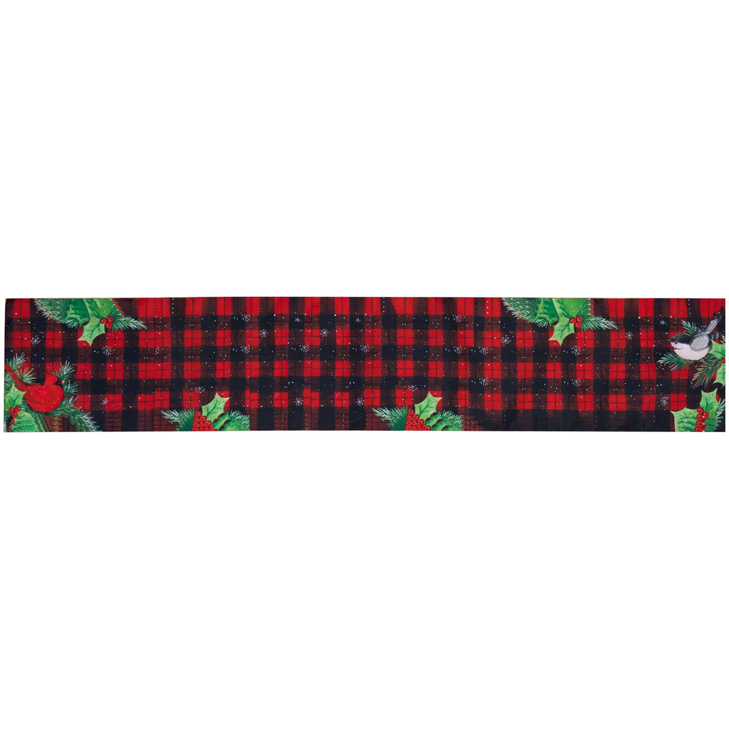 Northlight Plaid with Holly and Berries Rectangular Christmas Table Runner - 72"