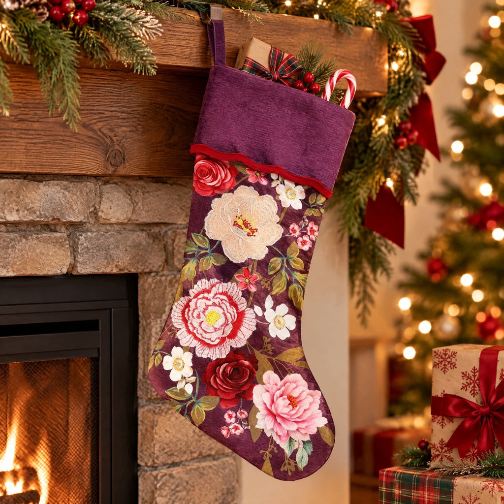 Velvet Floral Christmas Stocking, Purple, 18", by Holiday Time