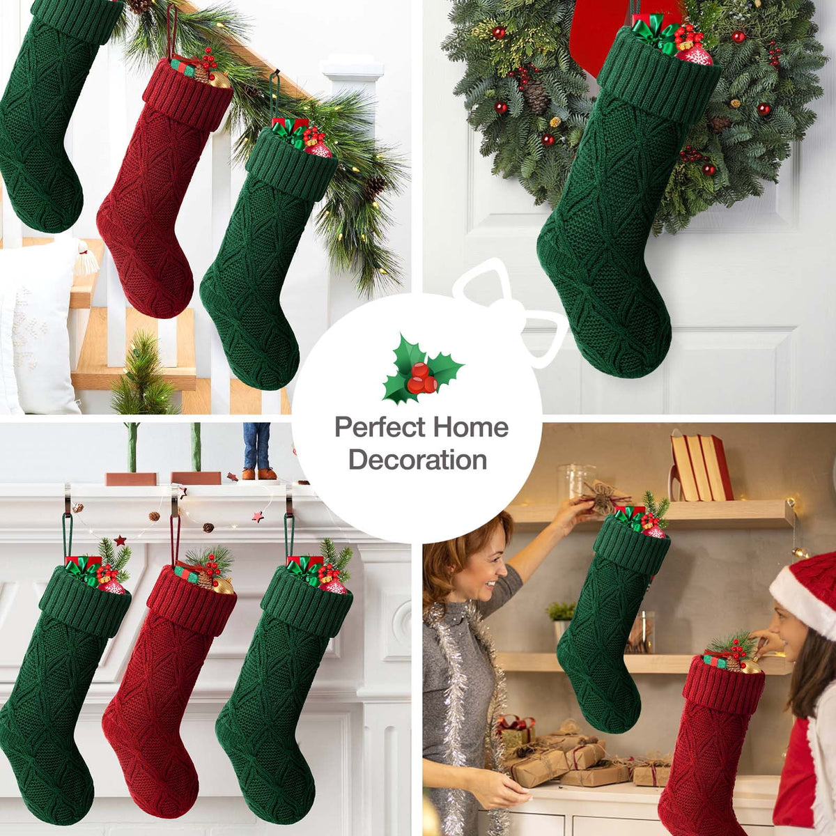 Ayieyill 6pcs Christmas Stockings Large Knitted Xmas Stockings 18 Inches Fireplace Hanging Stockings for Family Holiday Christmas Decoration