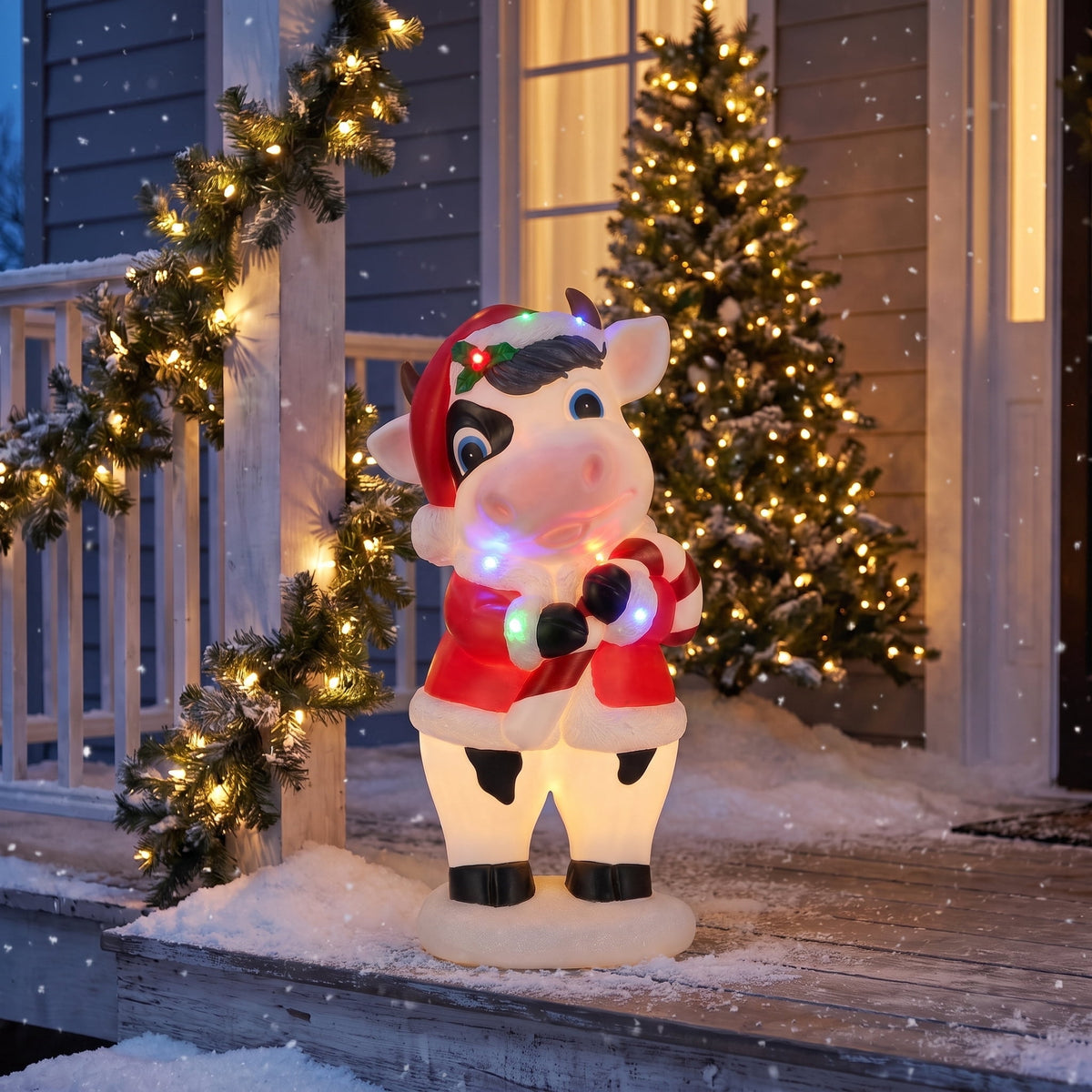 Lighted Blow Mold Cow Indoor/Outdoor Christmas Decoration, Red/White/Black, 24", by Holiday Time