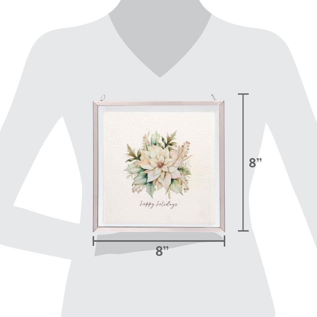 Double-Sided Poinsettia and Deer Framed Christmas Wall Art, White and Green, 8" x 8", by Holiday Time