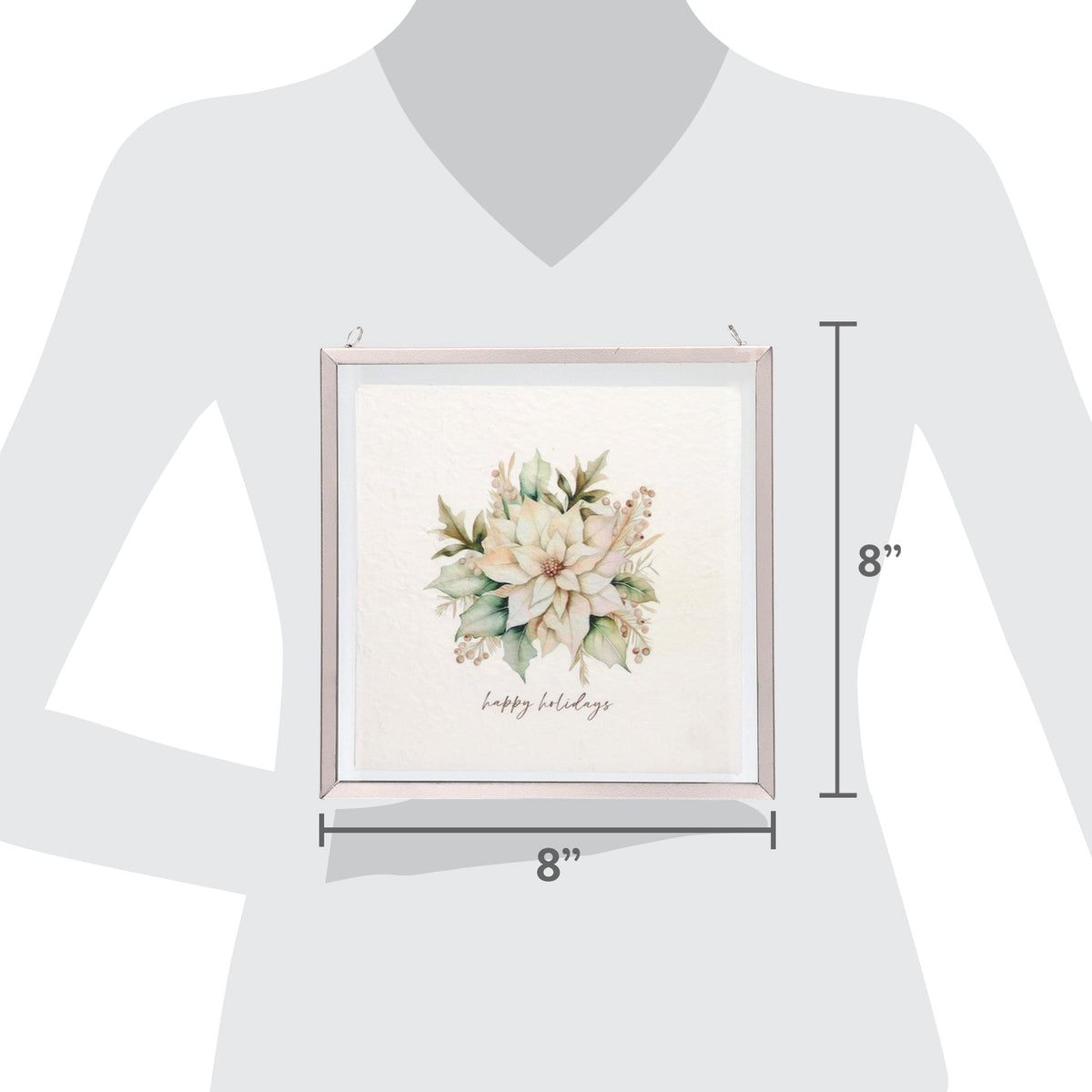 Double-Sided Poinsettia and Deer Framed Christmas Wall Art, White and Green, 8" x 8", by Holiday Time