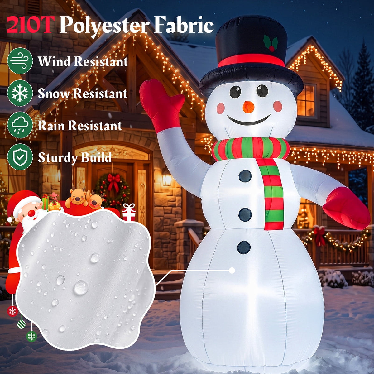 8 ft Christmas Snowman Inflatable with LED Lights, Blow up Outdoor Yard Lawn Decoration for Holiday Decor