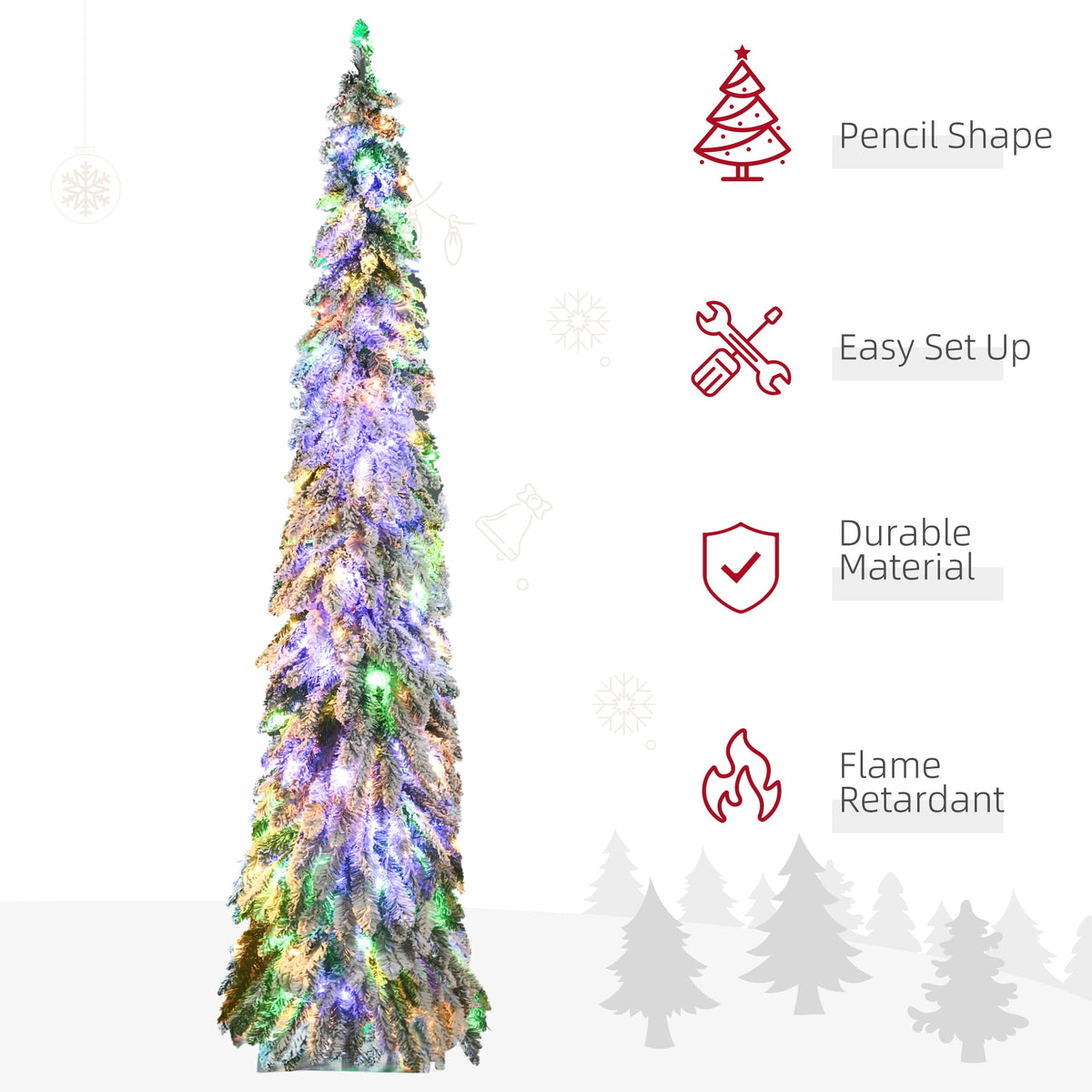 HOMCOM 4' Downswept Slim Snow Artificial Christmas Tree with LED Lights