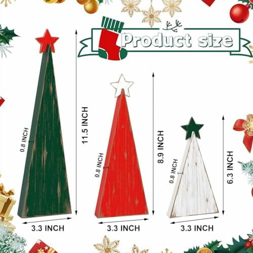 3 Piece Wooden Christmas Tree Tabletop Decorations