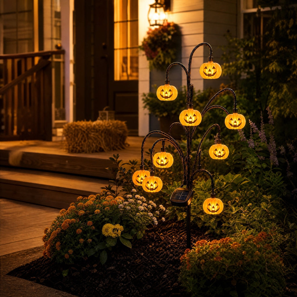 Stijggn Halloween Pumpkin Stake Solar Garden Lights, Waterproof Multi Branch Little Pumpkin Lantern Garden Stake Lights Outdoor Walkway Yard Garden Decoration