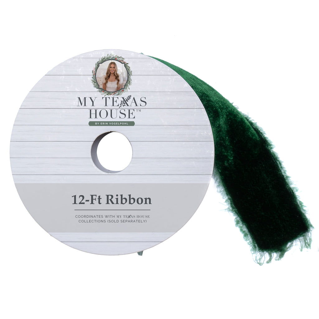 My Texas House Green Velvet Christmas Ribbon, 12'
