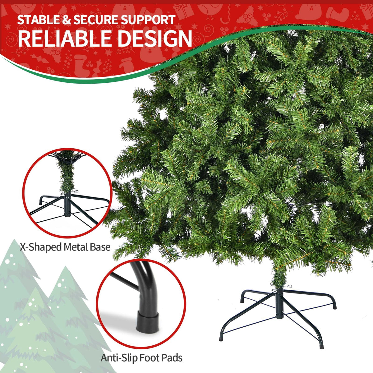 Vebreda 7FT Artificial Christmas Tree, 800 Branch Tips, Xmas Tree with Metal Stand, PE+PVC Holiday Decoration for Home, Office