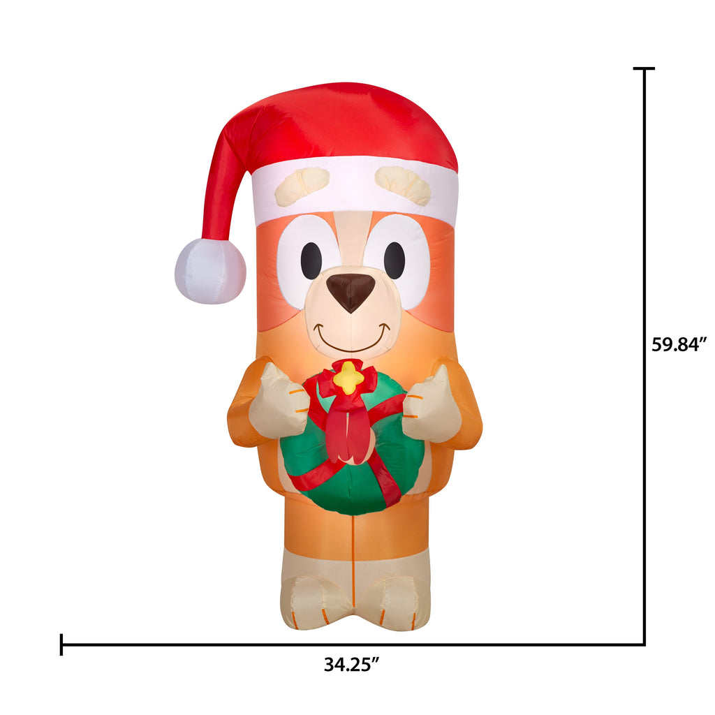 Christmas Bingo from Bluey Holding Wreath Airblown Yard Inflatable LED Christmas Decoration 5 ft