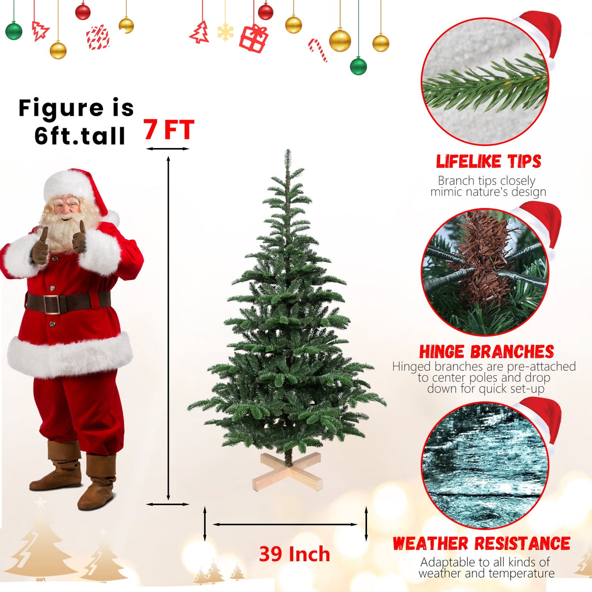 Mayhihi 7FT Pre-Lit Artificial Full Christmas Tree with 400 Lights, Hinged Premium 941 PE & PVC Mixed Branch Tips, Wooden Base, Green