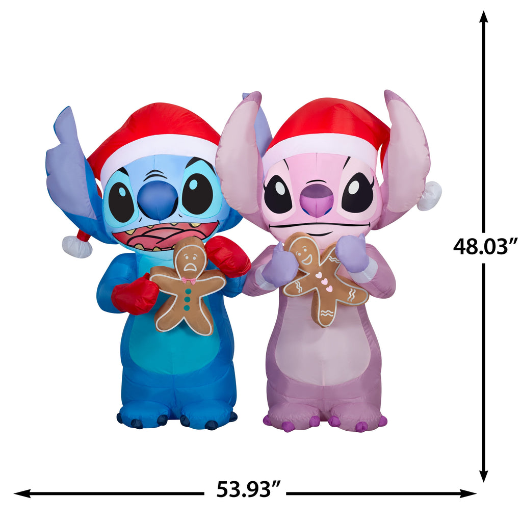 Gemmy Airblown Disney Stitch and Angel Gingerbread Scene Christmas Inflatable, 4-Ft, LED Yard Decor