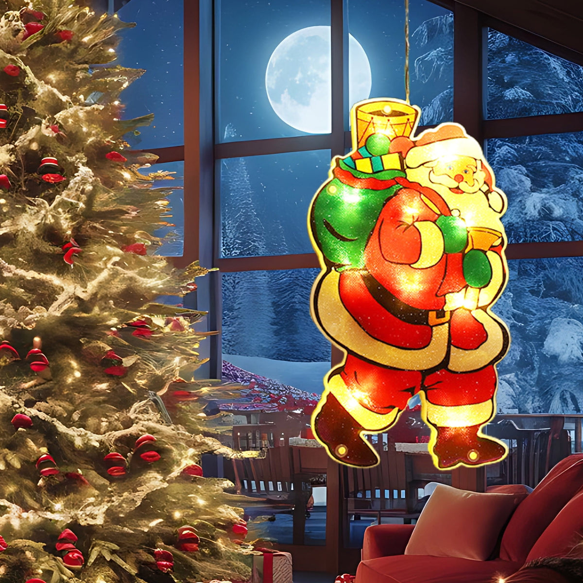 RXIRUCGD Christmas Window Hanging Lights Decorations, Christmas Window Lights with Suction Cup, Battery Operated Hanging Christmas Window Lights Indoor for Xmas Tree Fireplace Door Window Decor