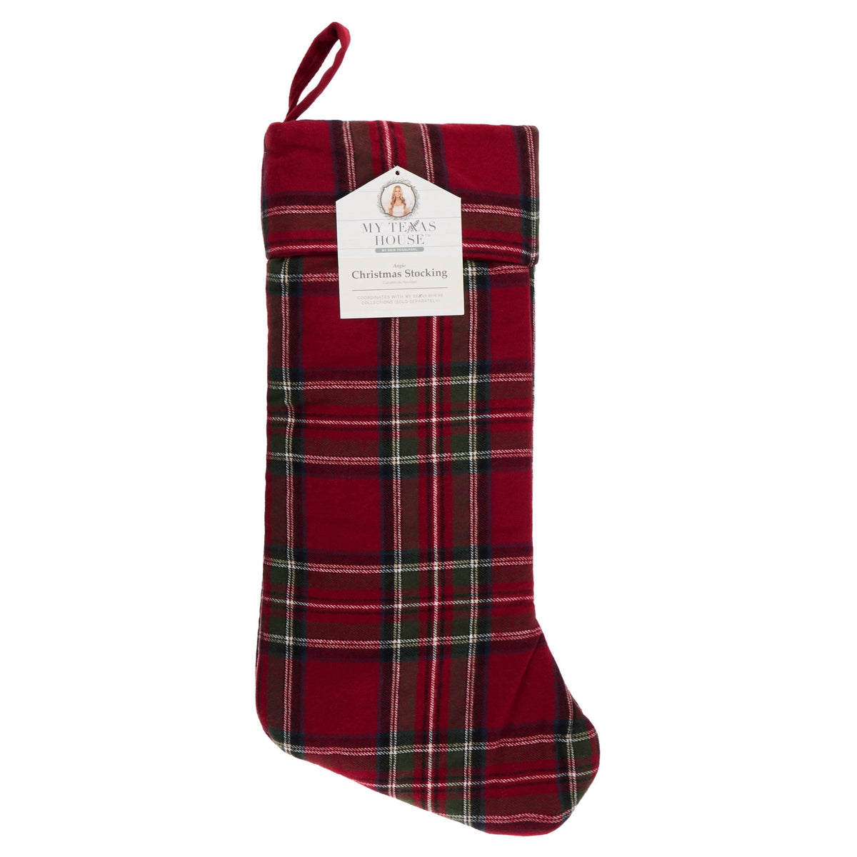My Texas House Angie Plaid Christmas Stocking, Red, 20"