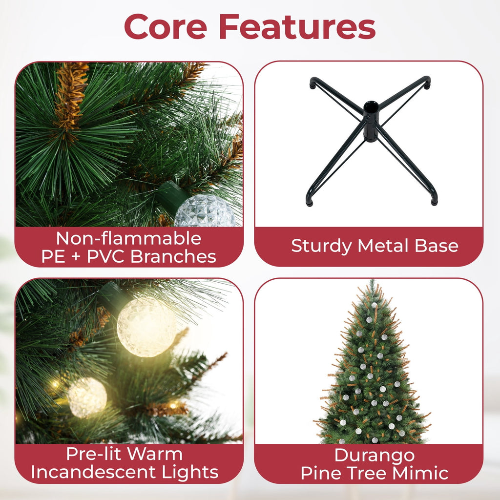 Naomi Home 6.5ft Selena Green Prelit Christmas Tree With 300 Globe Bulb Lights, 857 Branch Tips, 43in Wide, Metal Stand