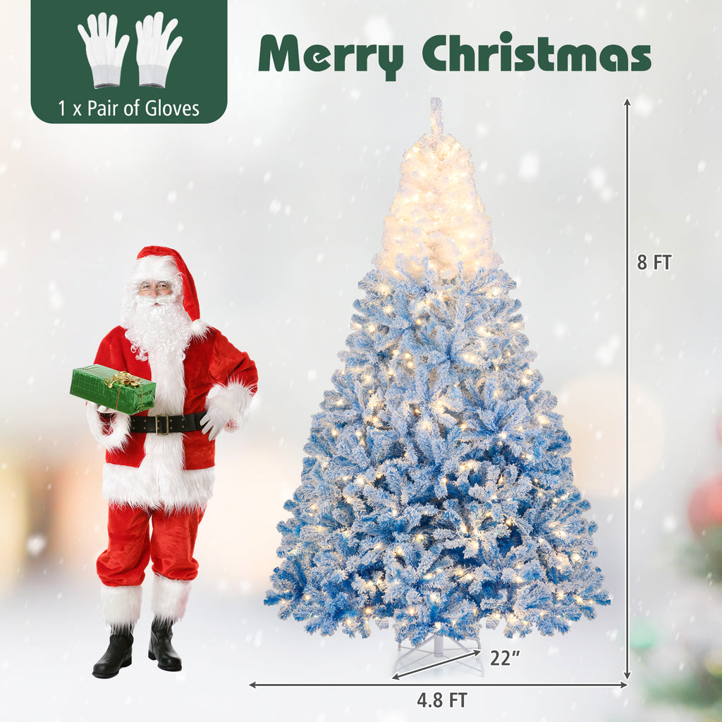 Costway 6 FT Artificial Christmas Tree with 250 Warm White LED Lights, 8 Lighting Modes & Folding Metal Stand White & Pink