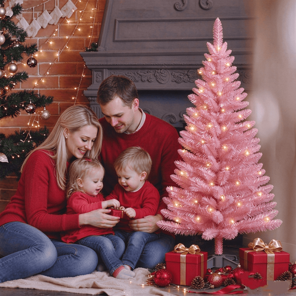 Cowin 4ft Artificial Christmas Tree,Pre-lit Tinsel Pine Spruce Tree, Small Xmas Tree for Home, Office and Party,White