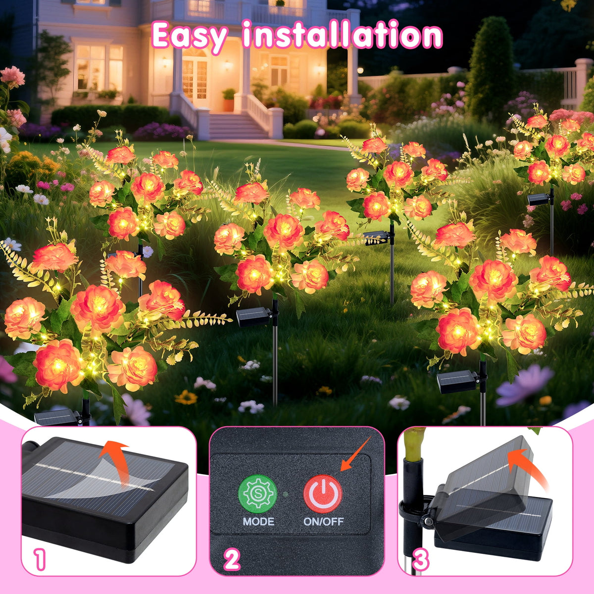 Qoosea Solar Garden Lights Outdoor Waterproof Decorative Flower New Upgraded 2 pack with 17 Butterfly Solar Lights for Garden Yard Outdoor Decor Pathway, Gifts for Mom