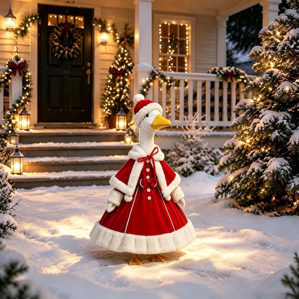 Aurorax Christmas Goose Clothes for Cement Goose Porch Goose 23"/17",Porch Goose Outfit 19 inch,Red Holiday Porch Goose Clothing Accessories for Garden Lawn Yard