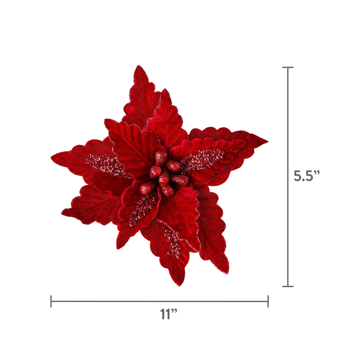 Red Glitter Poinsettia Christmas Clip Ornament, 5.5", by Holiday Time