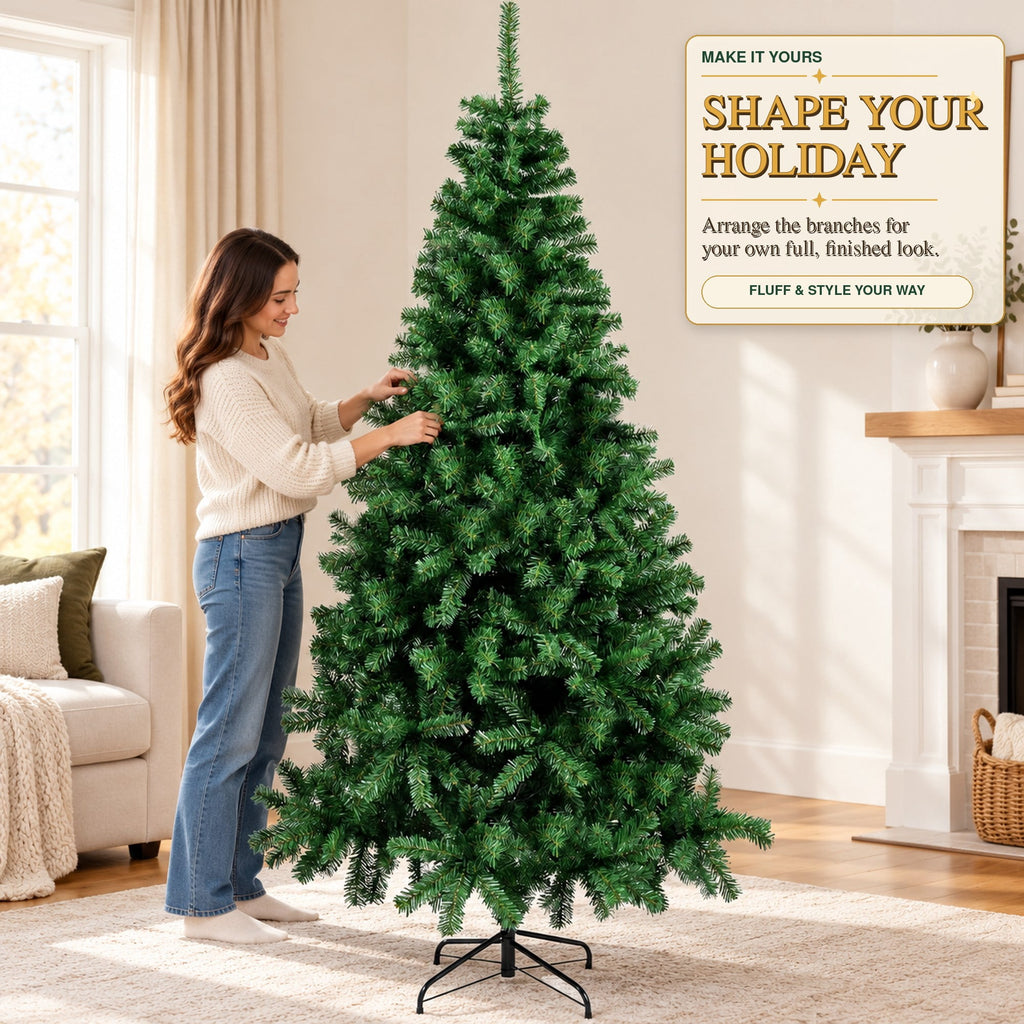 Fenbeli 6ft Artificial Christmas Tree with Metal Base, Indoor Outdoor Green