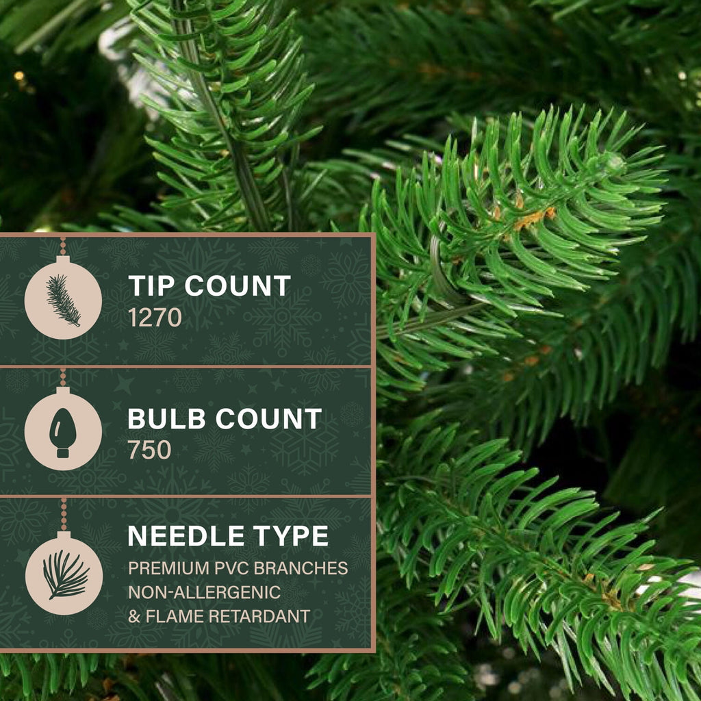 Fraser Hill Farm 6.5-Ft. Carmel Pine Slim Christmas Tree with White Incandescent Smart Lights, FFCP065-3GR
